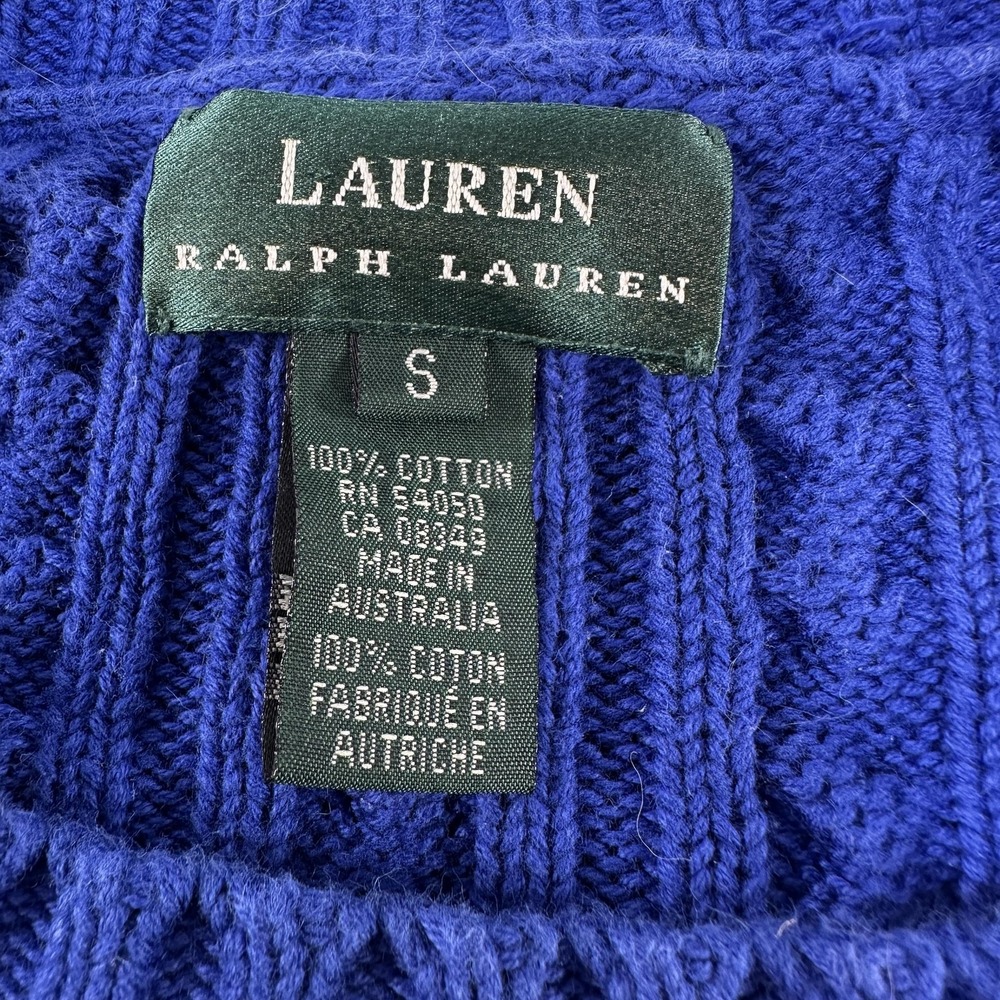 Lauren Ralph Lauren Sweater Womens Small Blue Cable Knit Crest Logo Prep Formal - Picture 4 of 10